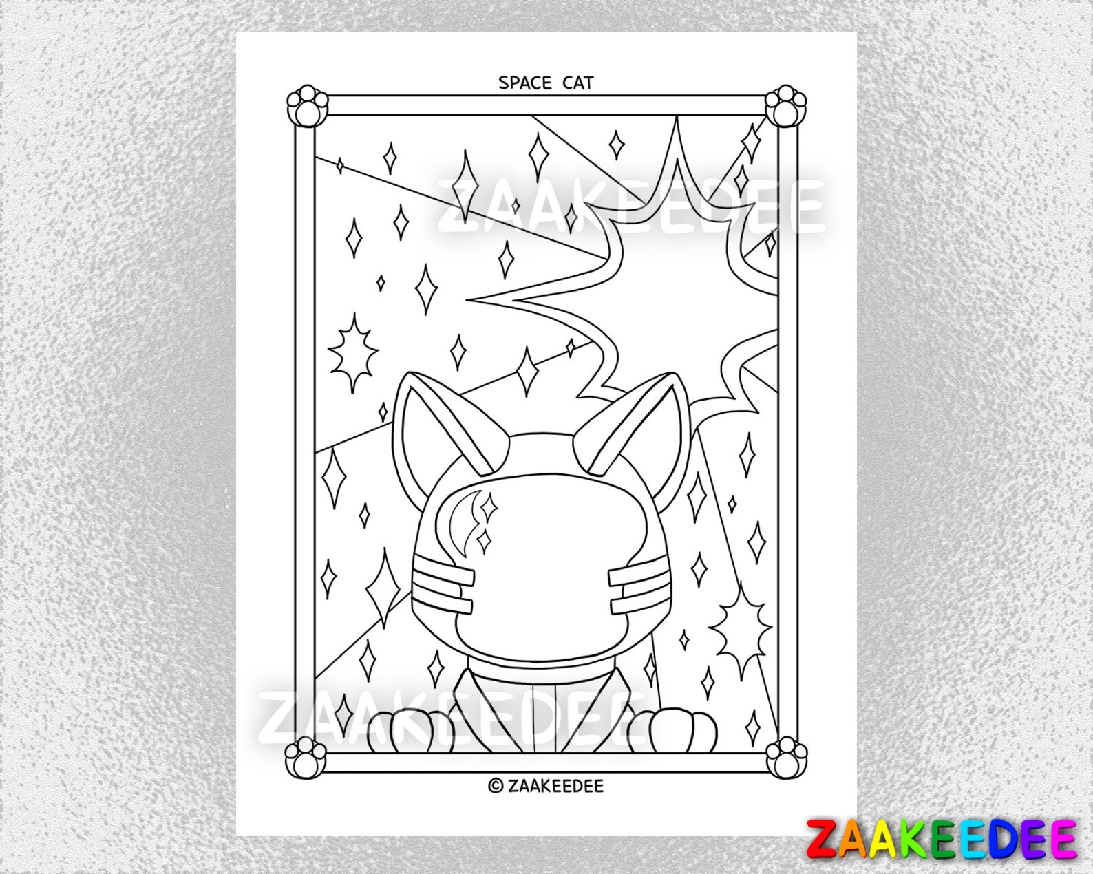 Space Cat Coloring Page PDF Instant Digital Printable Etsy