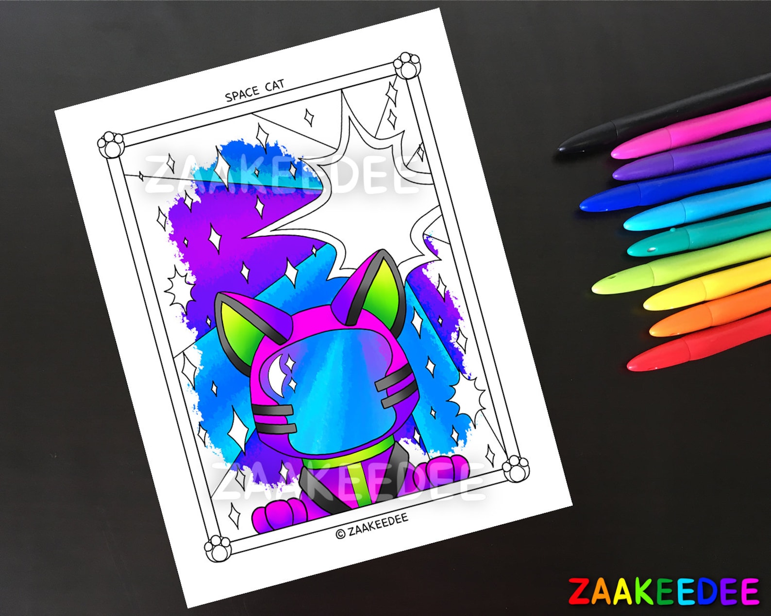 Space Cat: Coloring Page PDF Instant Digital Printable | Etsy