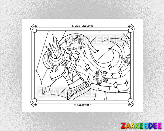 Space Unicorn Coloring Page Pdf Instant Digital Printable Etsy