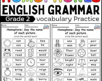 Homophones worksheets, picture match, PDF pack  10 Pages Printable Learning Activities for preschool, kindergarten