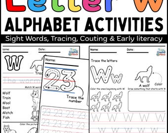 Buchstabe W Alphabet Arbeitsblätter | Nachverfolgung, Sichtwörter für Klasse 1 (PDF-Muster)