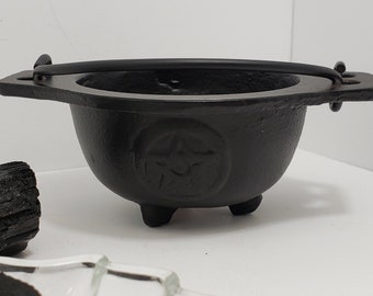 Cast Iron Pentacle Cauldron No Lid - 4 Inch Wide Ritual Smudge Pot and Altar Bowl for Incense, Sage & Herbs - InSpyrit Supplies