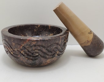 Mortar and Pestle Set Hand Carved Celtic Knot Soapstone for Herbs, Spices & Rituals | Metaphysical Altar Tool | InSpryitMetaphysical