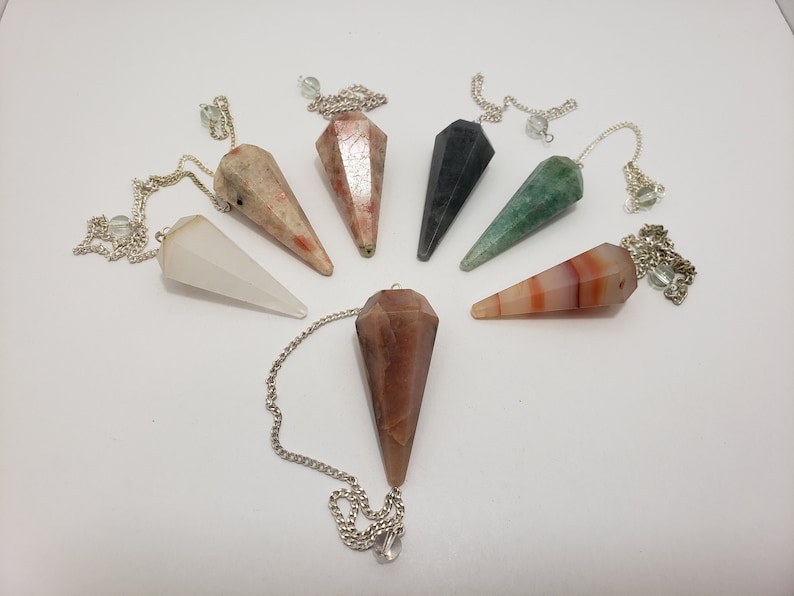 Pendulums Large, Divination tool, scrying, psychic tool, dowsing,guidance,energy, chain, stone, crystal, divine energy, metaphysical, spirit 
