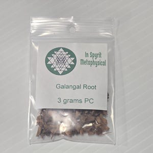 Dried Galangal Root for protection rituals and spell work, packaged in small clear bags with professional InSpyrit Metaphysical branding.