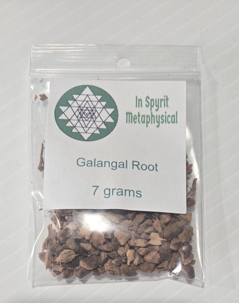 Dried Galangal Root for protection rituals and spell work, packaged in small clear bags with professional InSpyrit Metaphysical branding.