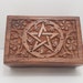 Pentagram Carved Wooden Box,A beautiful wooden box with a Pentagram carved into the top,Metaphysical shop great storage for Herbs and stones