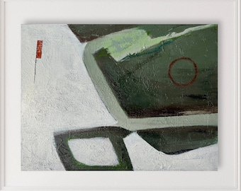 Original abstract painting with green and gray, large textured wall art, minimalist mixed media canvas painting