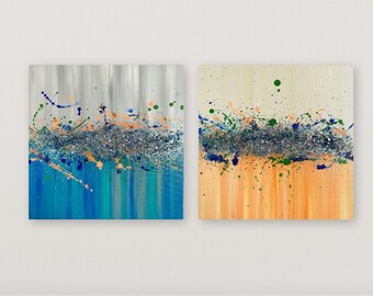Glitter Accent Colorful Painting Set, Handmade Modern Art, Vibrant Colors Decor, Unique Gift Idea