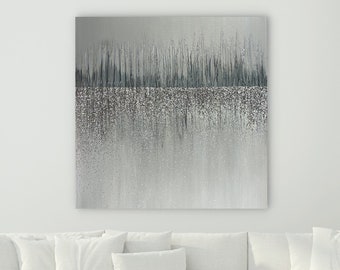 Silver Sound Wave Art, Textured Abstract Painting, Silver Glitter Art, Gray Abstract Wall Art, Glitter Canvas Art, original artwork