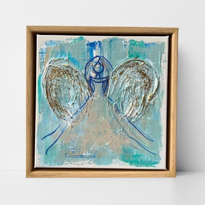 Pintura de ángel original, arte abstracto, lienzo estirado, espátula texturizada, pintura religiosa, granja, decoración de ángel, arte de pared imagen 1