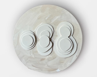 Mixed Media Round Original Painting, Neutral Canvas Art, Textured Circles Wall Decor, Abstract Artwork