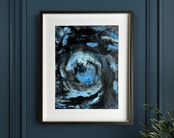 Framed Abstract Painting on Canvas: Blue Textured Wall Art