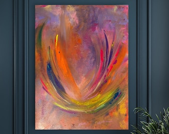 Colorful painting on canvas, statement wall decor, bright abstract wall art, multi color artwork, vibrant wall art, large pink art