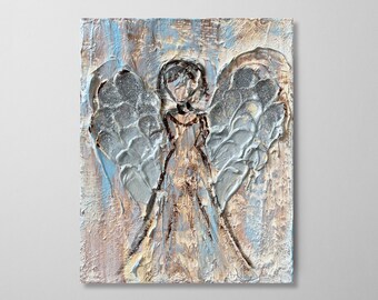 Angel Painting, Angel Art, Guardian Angel, Angel Gift, Rustic Angel, Angel Ornament, Hand painted Angel, In Memory Of, Angel Wings