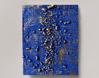 Cobalt Blue Art, Textured Canvas Art, Multi color art, Cobalt blue painting, 3d wall art, Sculptural painting, Gold Modern Metallic Decor