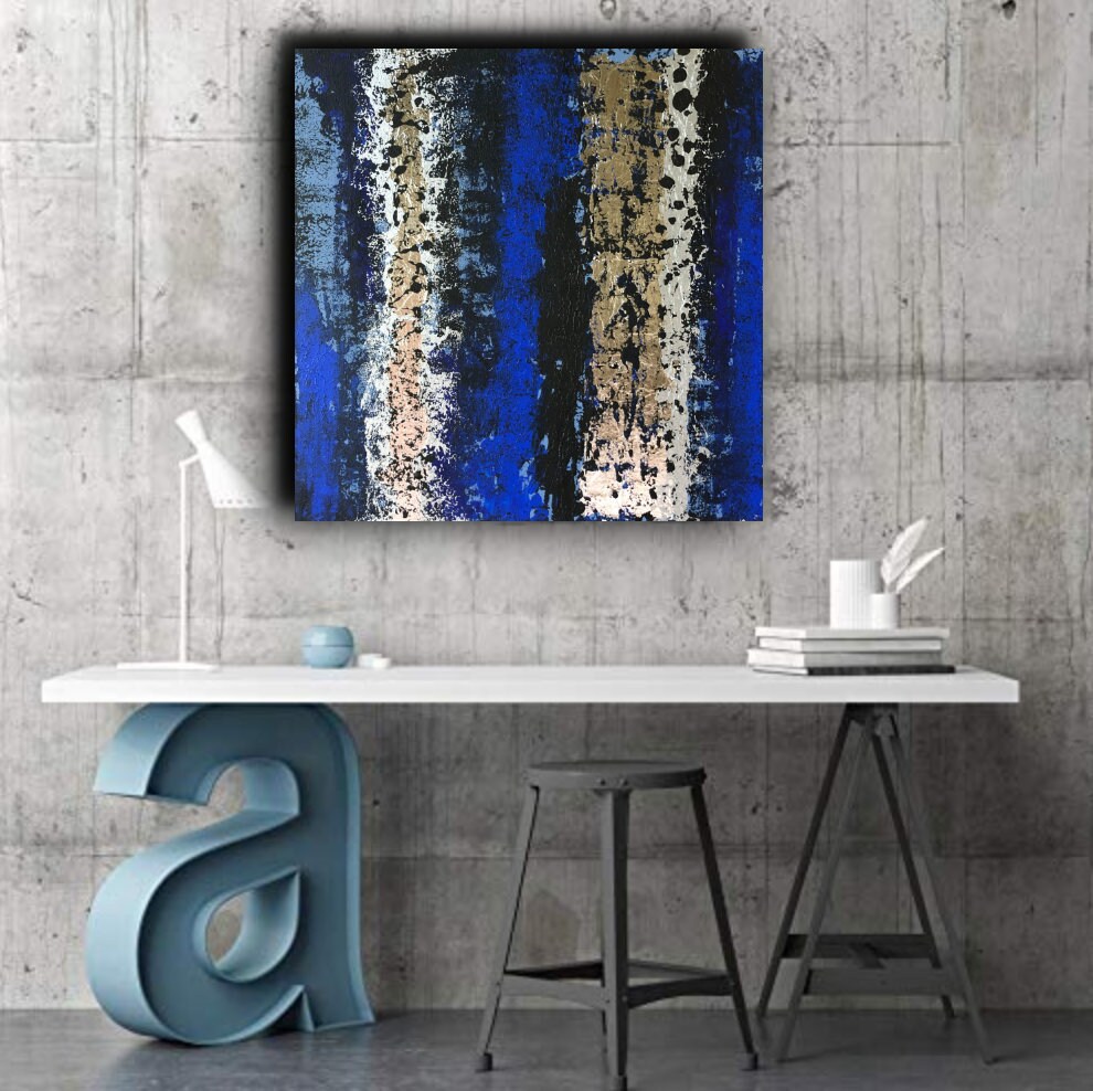 Large Wall Art Abstract Silver Metallic Painting Wall Decor Etsy