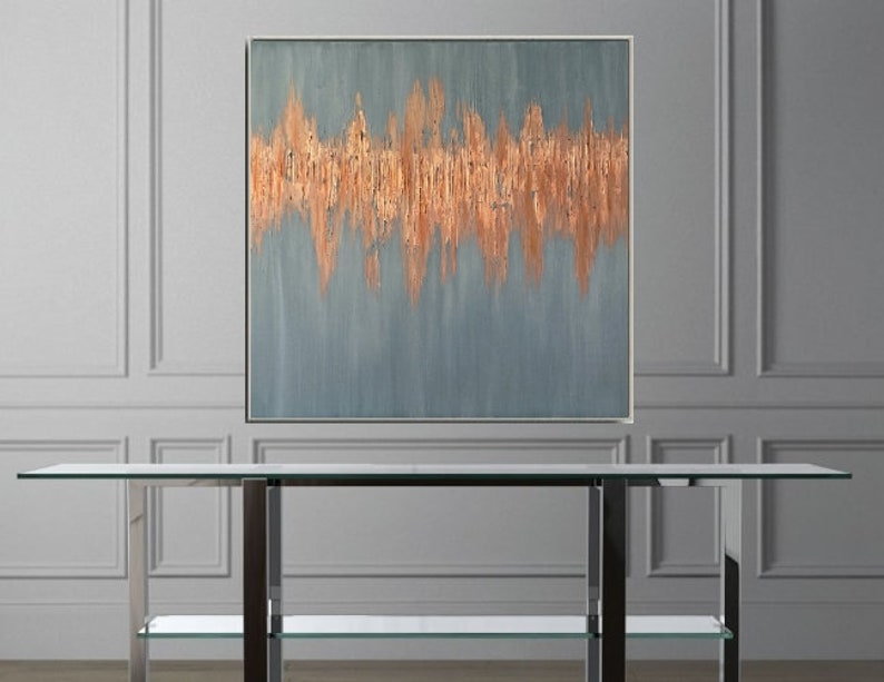 Large Wall Art Rose Gold Gray Painting on Canvas Original Etsy