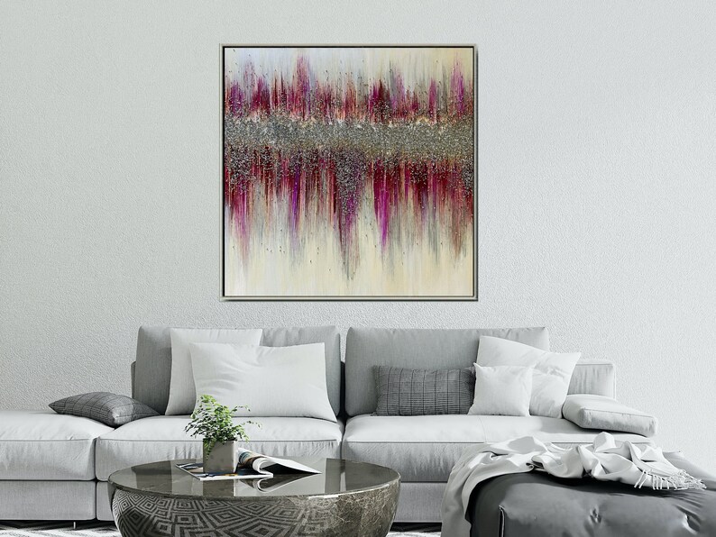 Pink Glitter Painting on Canvas Silver Glitter Wall Art Etsy