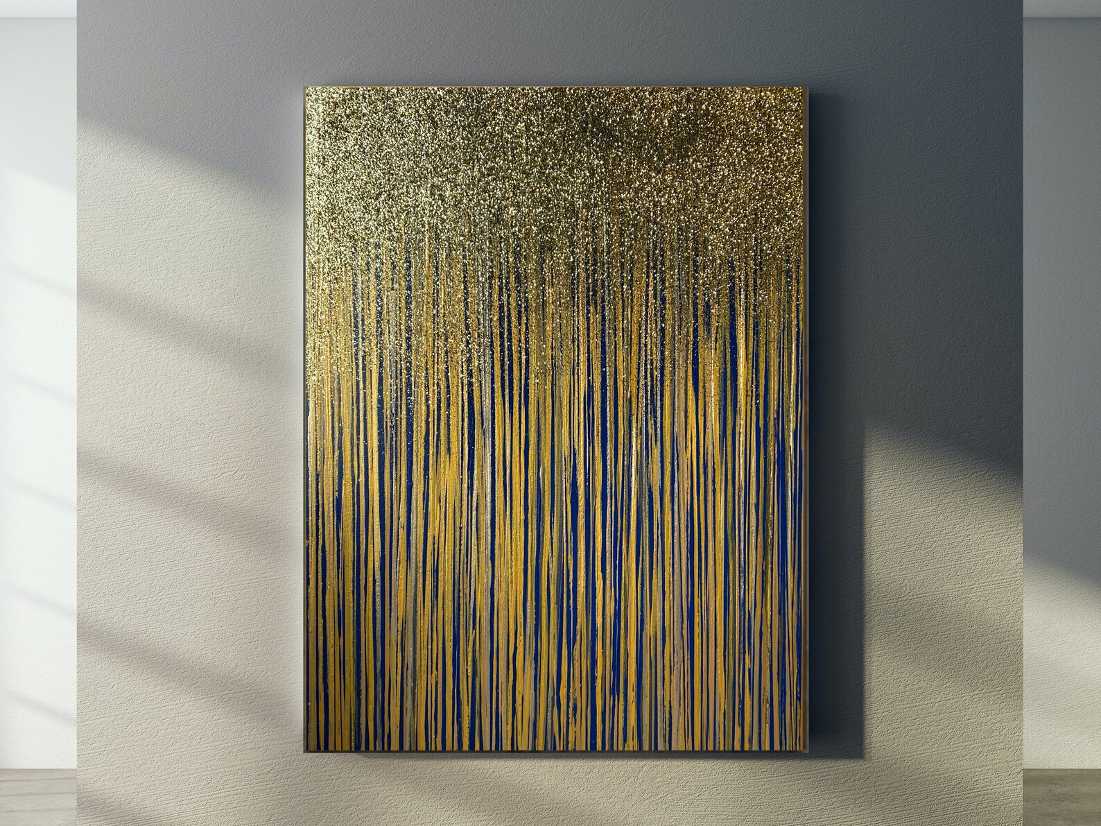 Modern Gold Glitter Abstract Painting on Canvas Blue Gold Etsy
