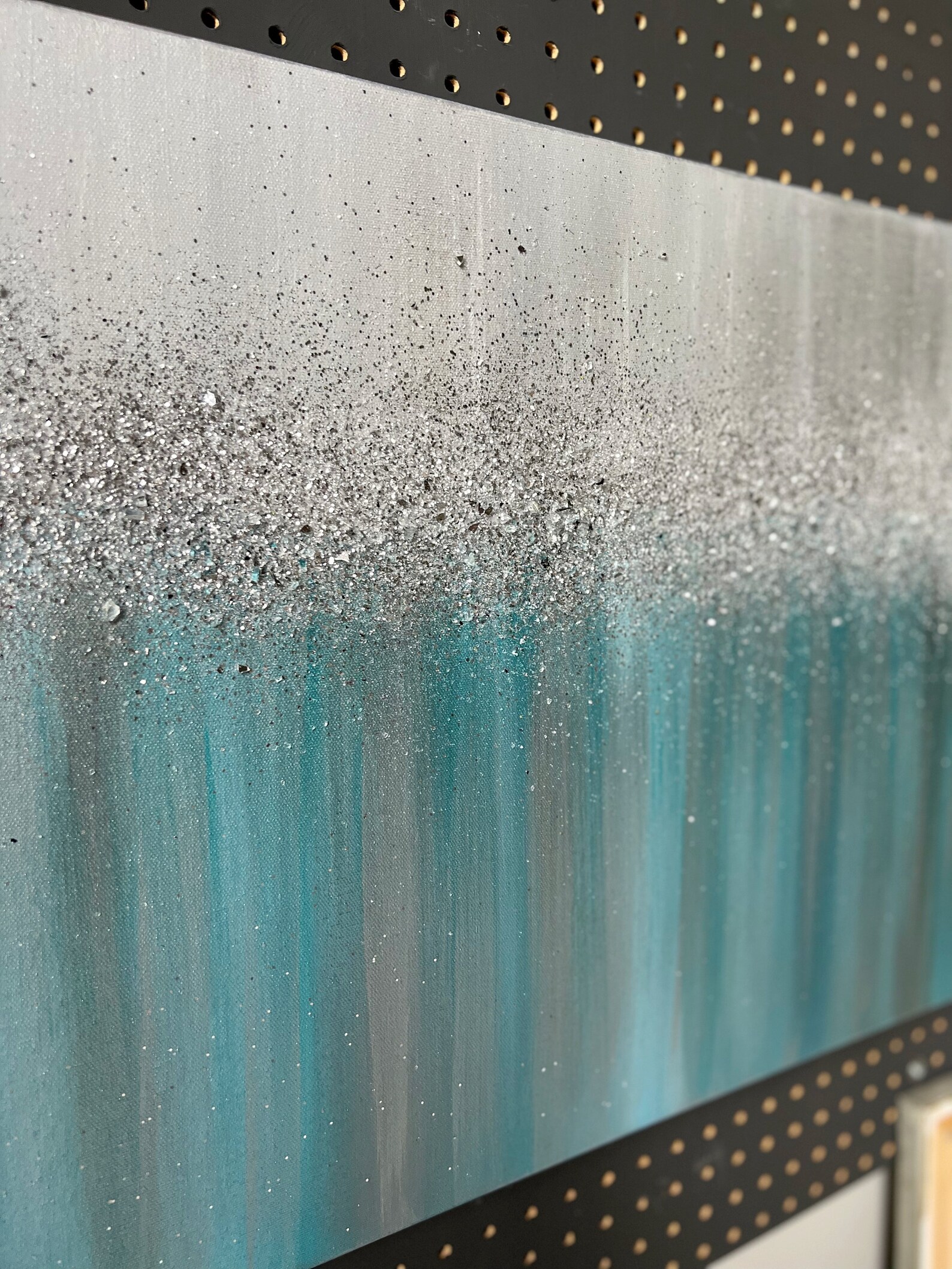 Original Abstract Painting Crushed Glass Glitter Turquoise Etsy