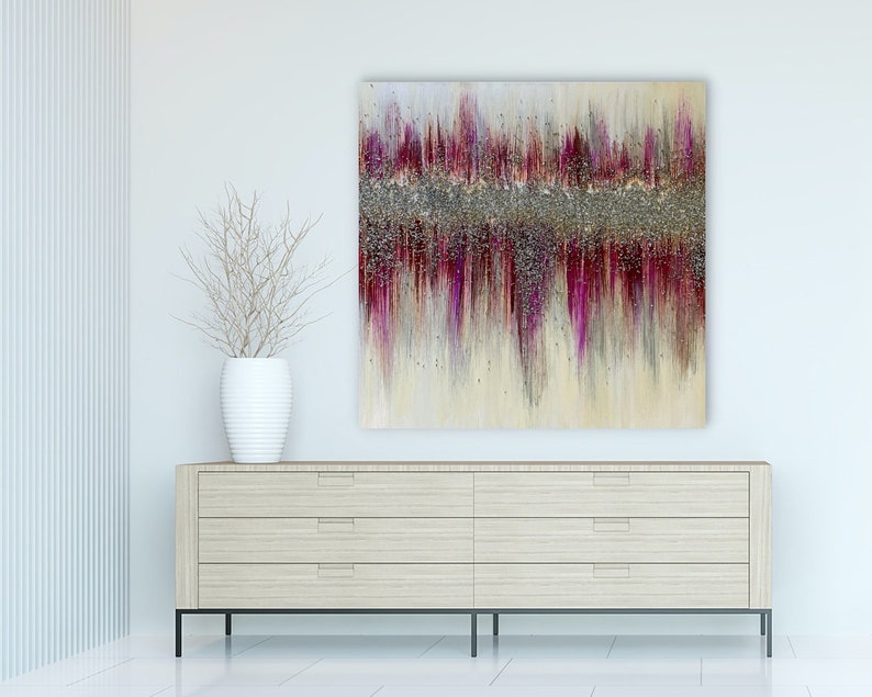 Pink Glitter Painting on Canvas Silver Glitter Wall Art Etsy