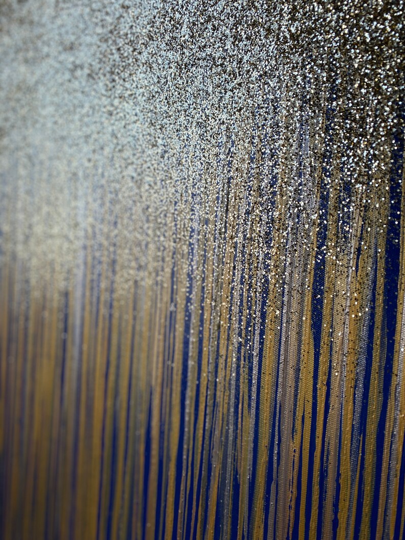 Modern Gold Glitter Abstract Painting on Canvas Blue Gold Etsy