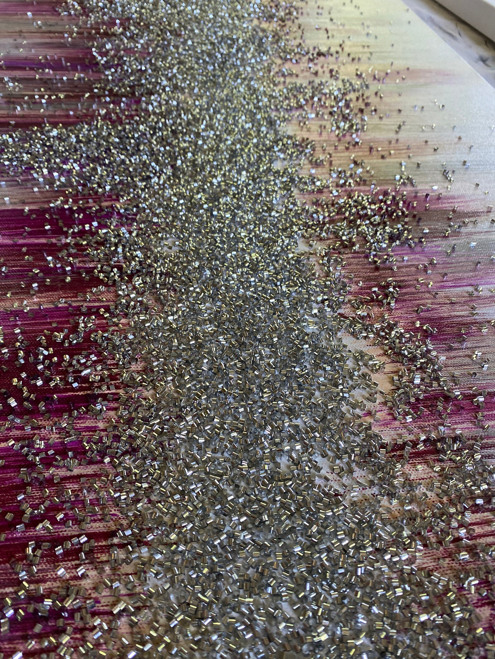 Pink Glitter Painting on Canvas Silver Glitter Wall Art Etsy
