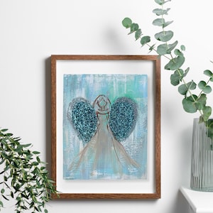 Guardian Angel Hand Painted Canvas Art, Angelic Wall Decor, Spiritual Gift, Cherub Painting