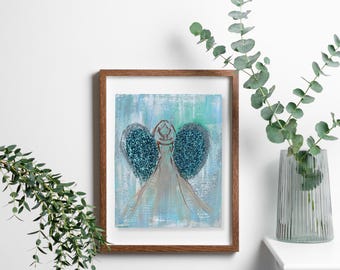 Guardian Angel Hand Painted Canvas Art, Angelic Wall Decor, Spiritual Gift, Cherub Painting