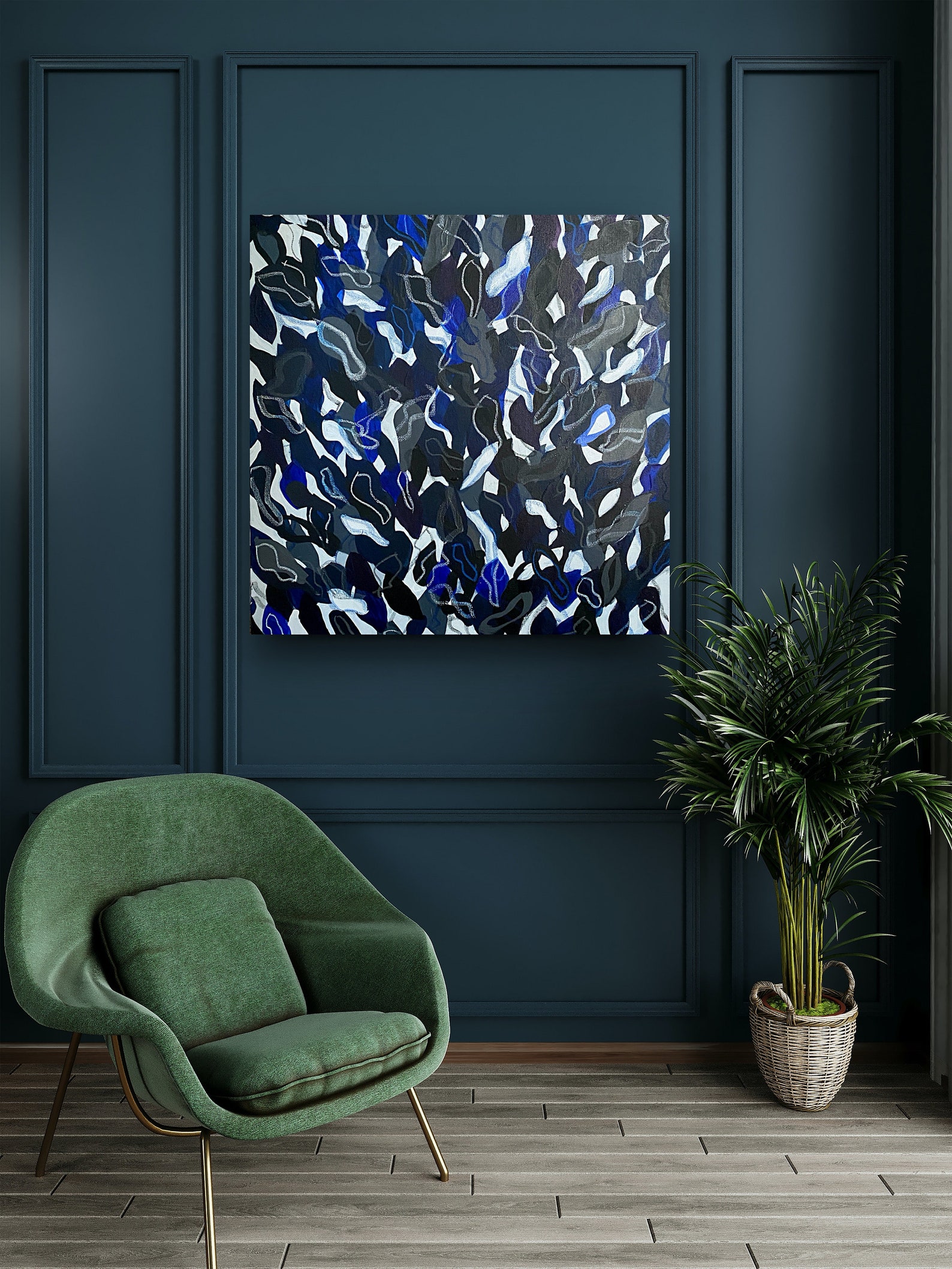 Black Blue Painting on Canvas Modern Blue Wall Art Black Etsy