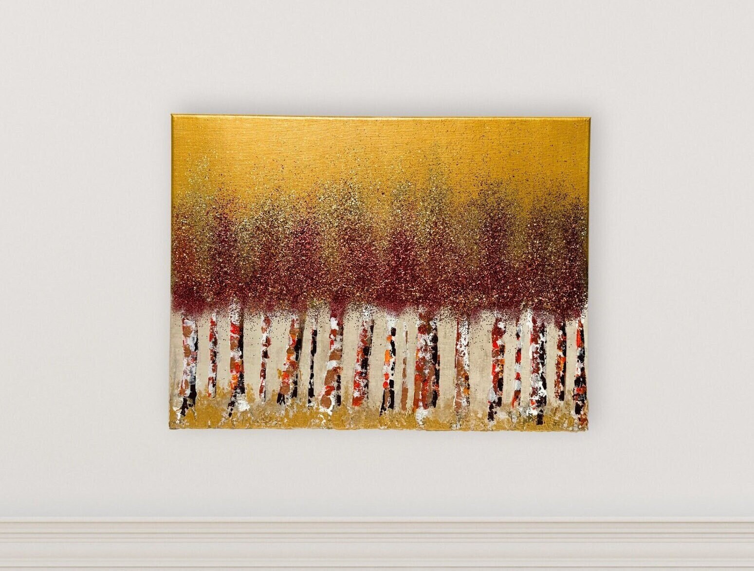 Birch tree abstract painting on canvas, Large forest painting, Original canvas art, Living Room Wall Decor
