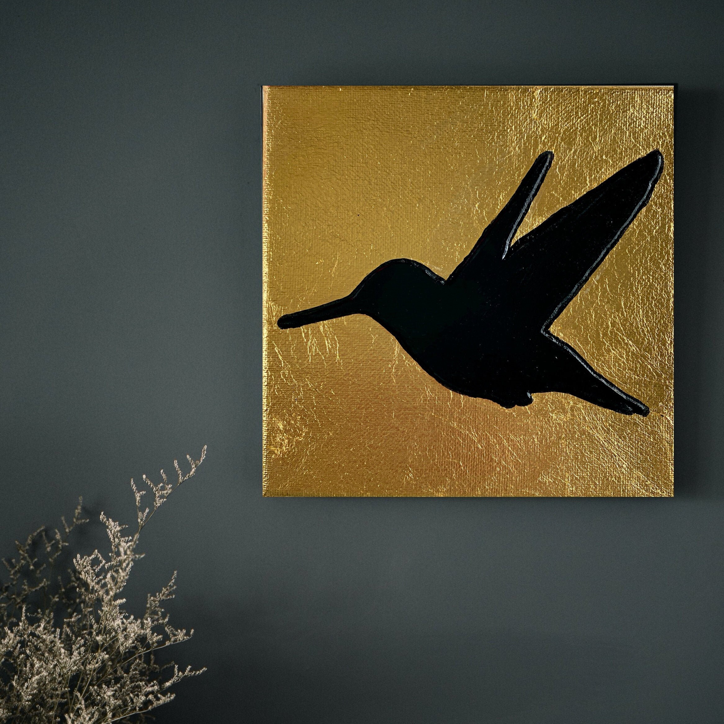 Original Bird Art on canvas gold Painting for wall decor Etsy