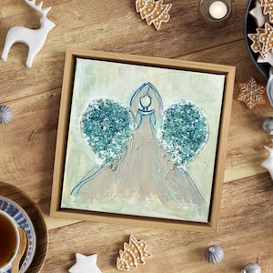Hand Painted Angel Wall Art, Glitter Textured Angel Painting, Heavenly Decor, Religious Wall Hanging