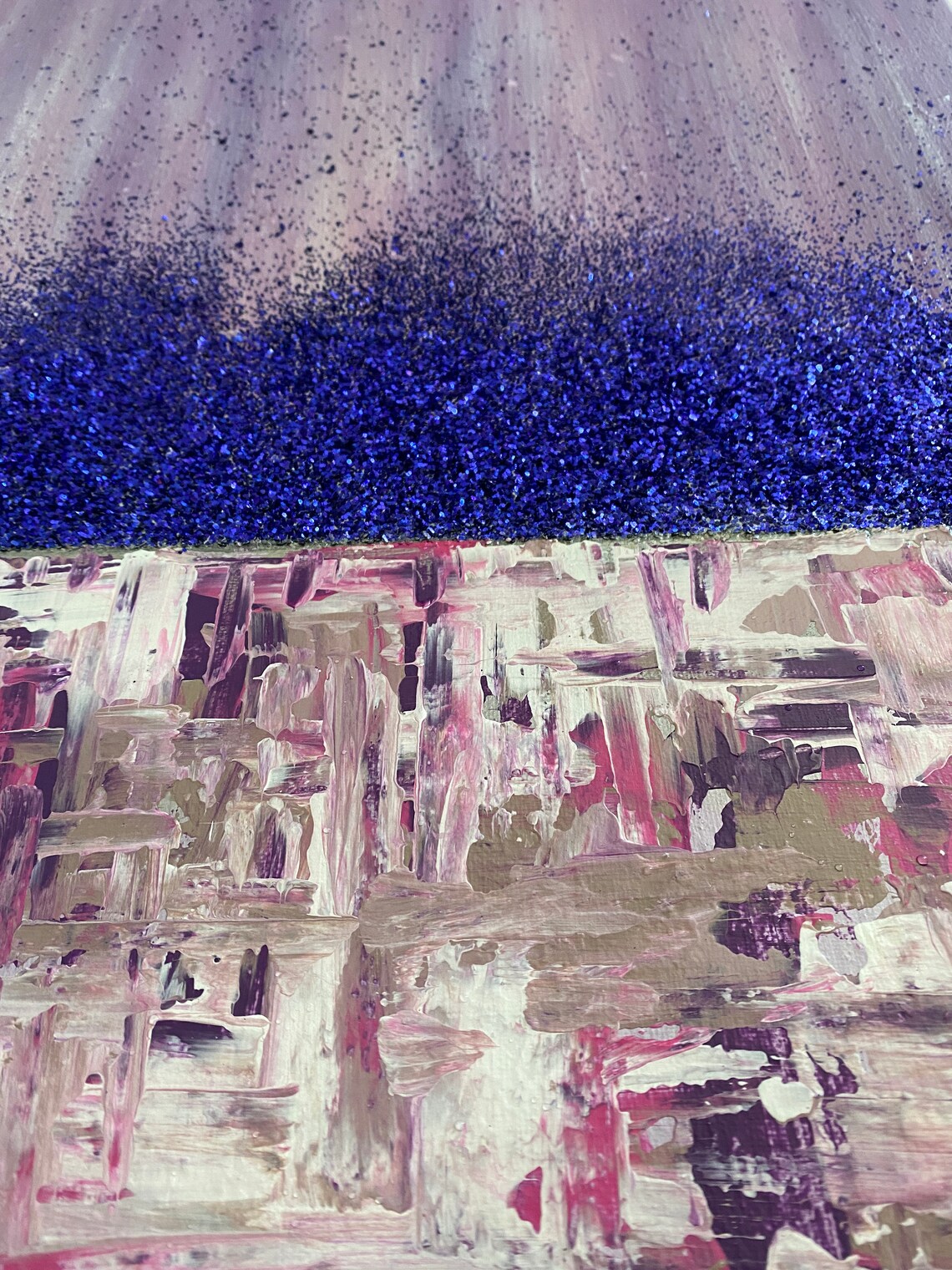 Pink Purple Glitter Painting on Canvas Pink Wall Art Purple Etsy