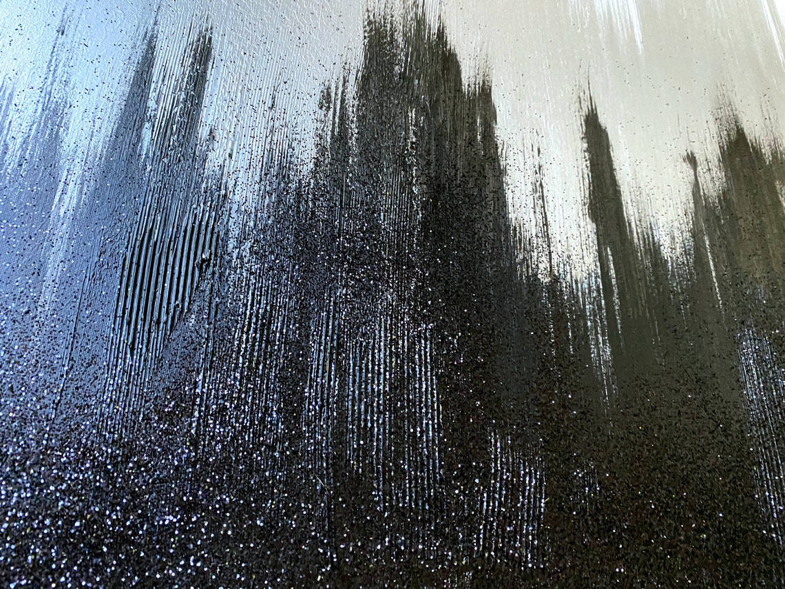 Black Silver Glitter Painting on Canvas Ready to Hang Etsy