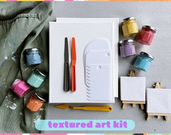 DIY Textured Art Canvas Set, Art Project, Sculpting Plaster Art Tools, Textured Art Gift Set, Art lover Gift, Paint supply kit, art in a box