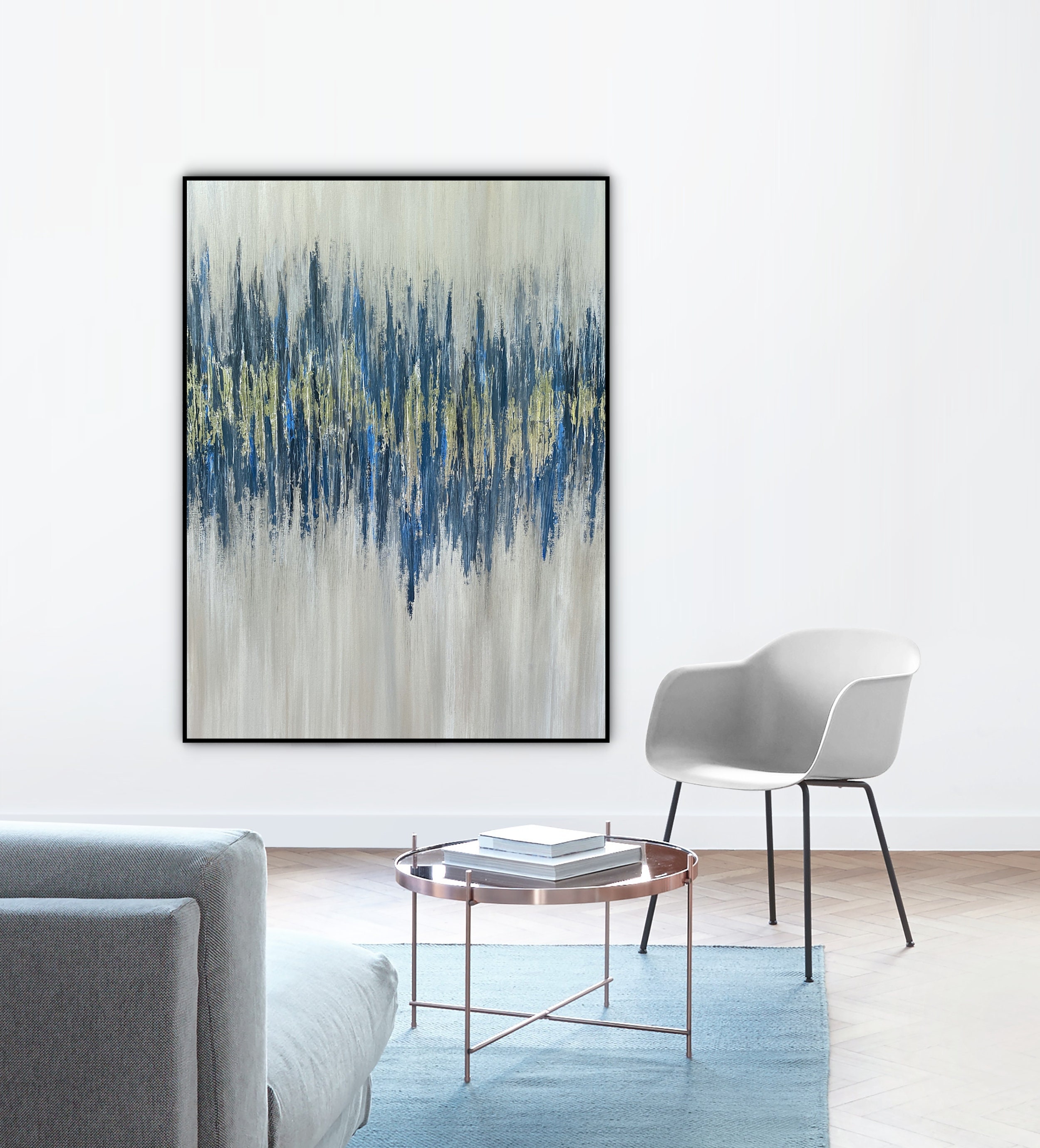 Large Wall Art Abstract Gray Blue Painting for Wall Decor Etsy UK
