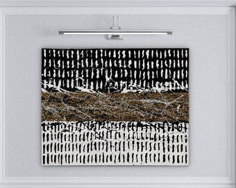 Black And White Textured Painting, Minimalist Abstract Painting, Living Room Wall Decor Black Abstract Art White Canvas Art, Large Wall Art