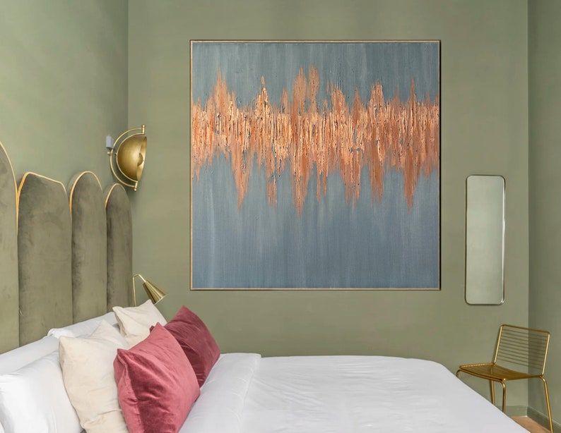 Large Wall Art Rose Gold Gray Painting on Canvas Original Etsy