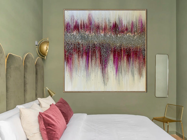 Pink Glitter Painting on Canvas Silver Glitter Wall Art Etsy