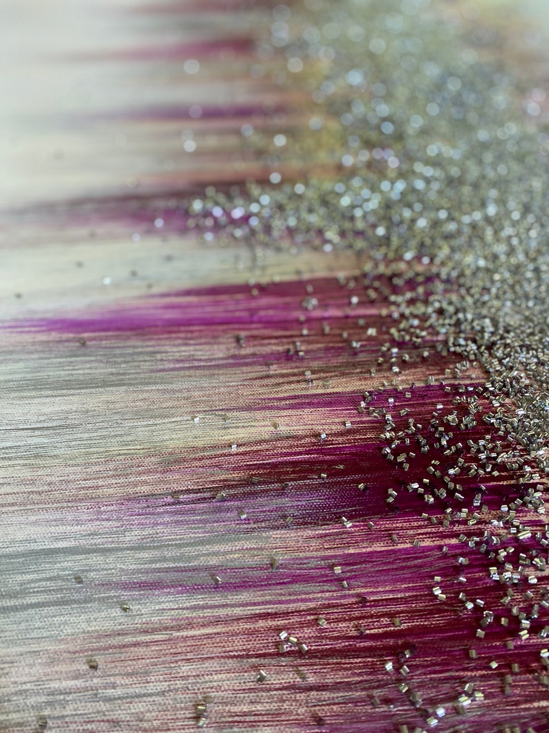 Pink Glitter Painting on Canvas Silver Glitter Wall Art Etsy