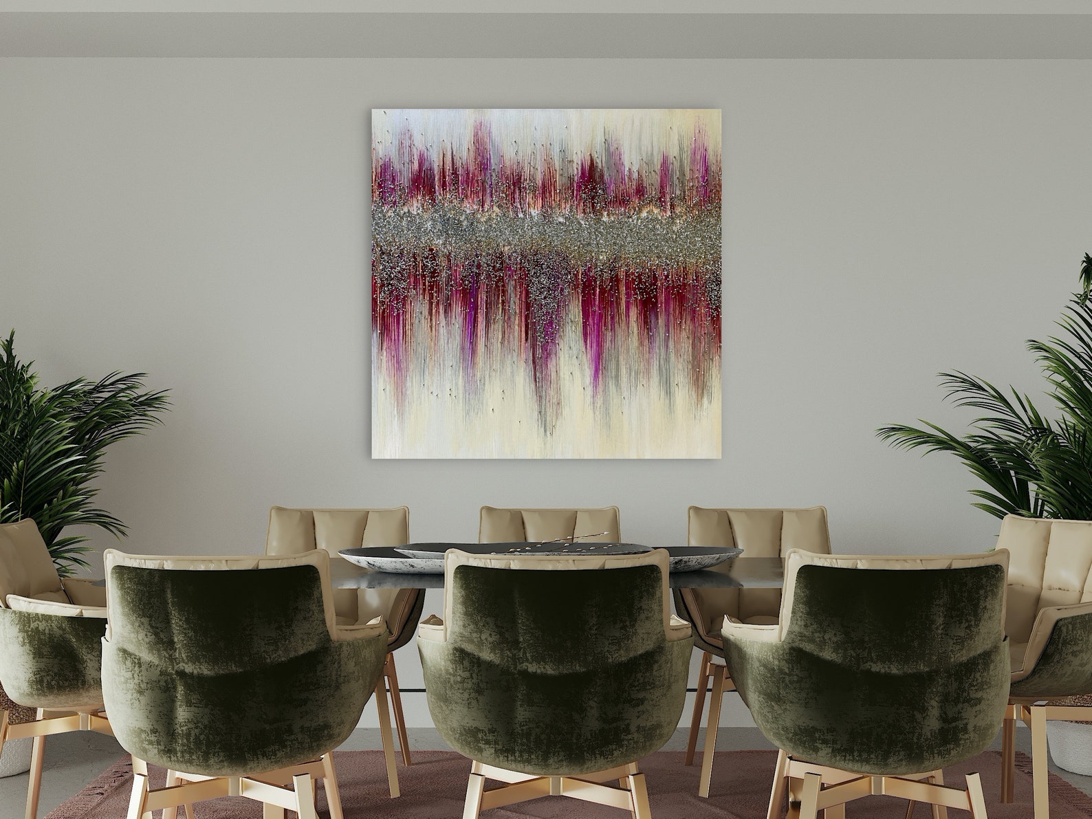 Pink Glitter Painting on Canvas Silver Glitter Wall Art Etsy