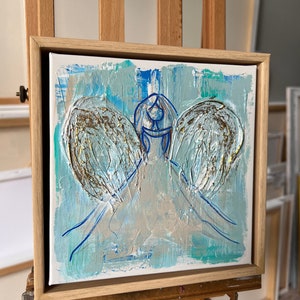 Pintura de ángel original, arte abstracto, lienzo estirado, espátula texturizada, pintura religiosa, granja, decoración de ángel, arte de pared imagen 6