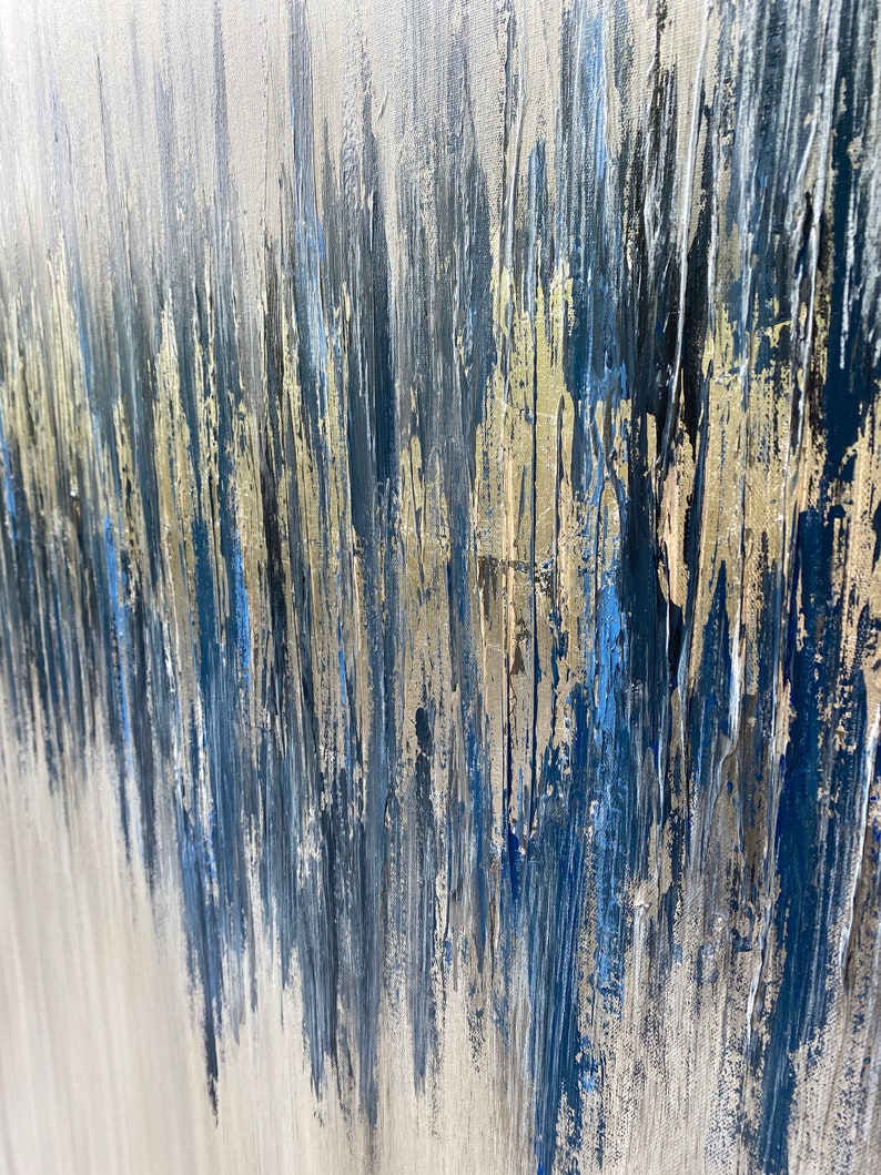 Silver Navy Blue Art Silver Leaf Art Original Abstract Art Etsy