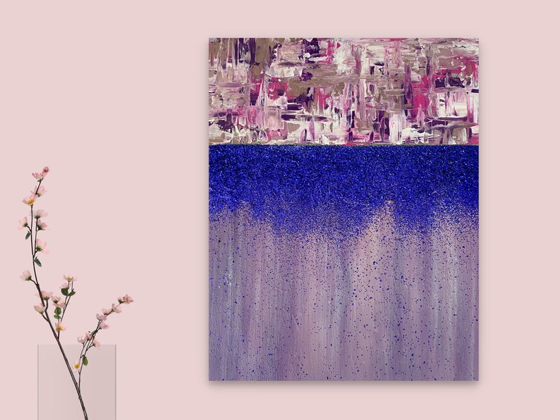 Pink Purple Glitter Painting on Canvas Pink Wall Art Purple Etsy