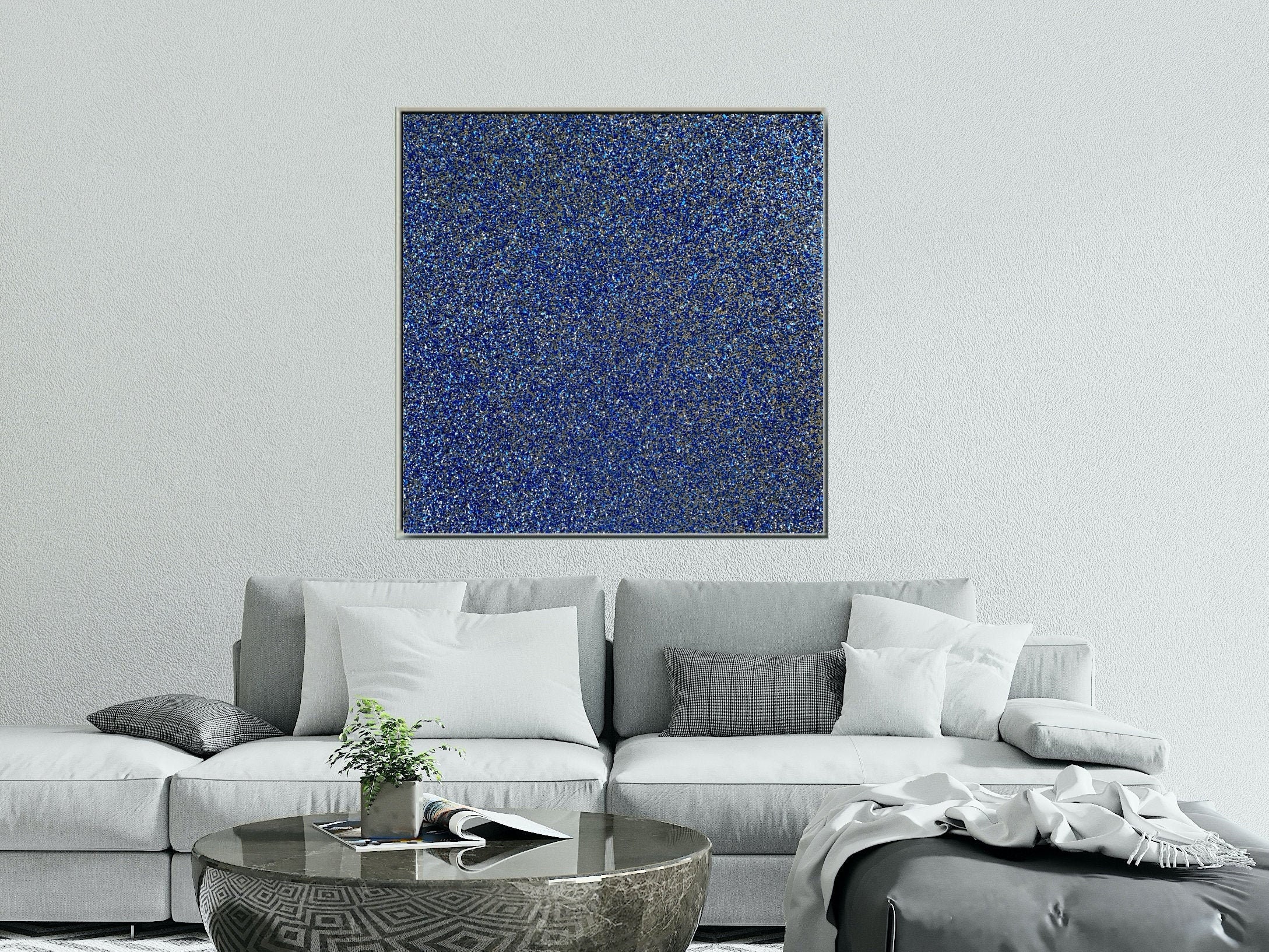 Blue Silver Wall Art Glitter Painting glitter canvas wall Etsy