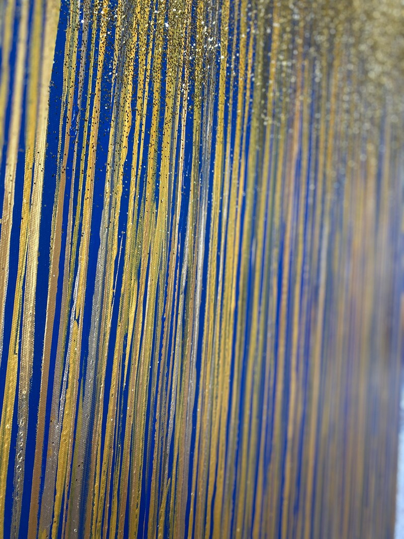 Modern Gold Glitter Abstract Painting on Canvas Blue Gold Etsy