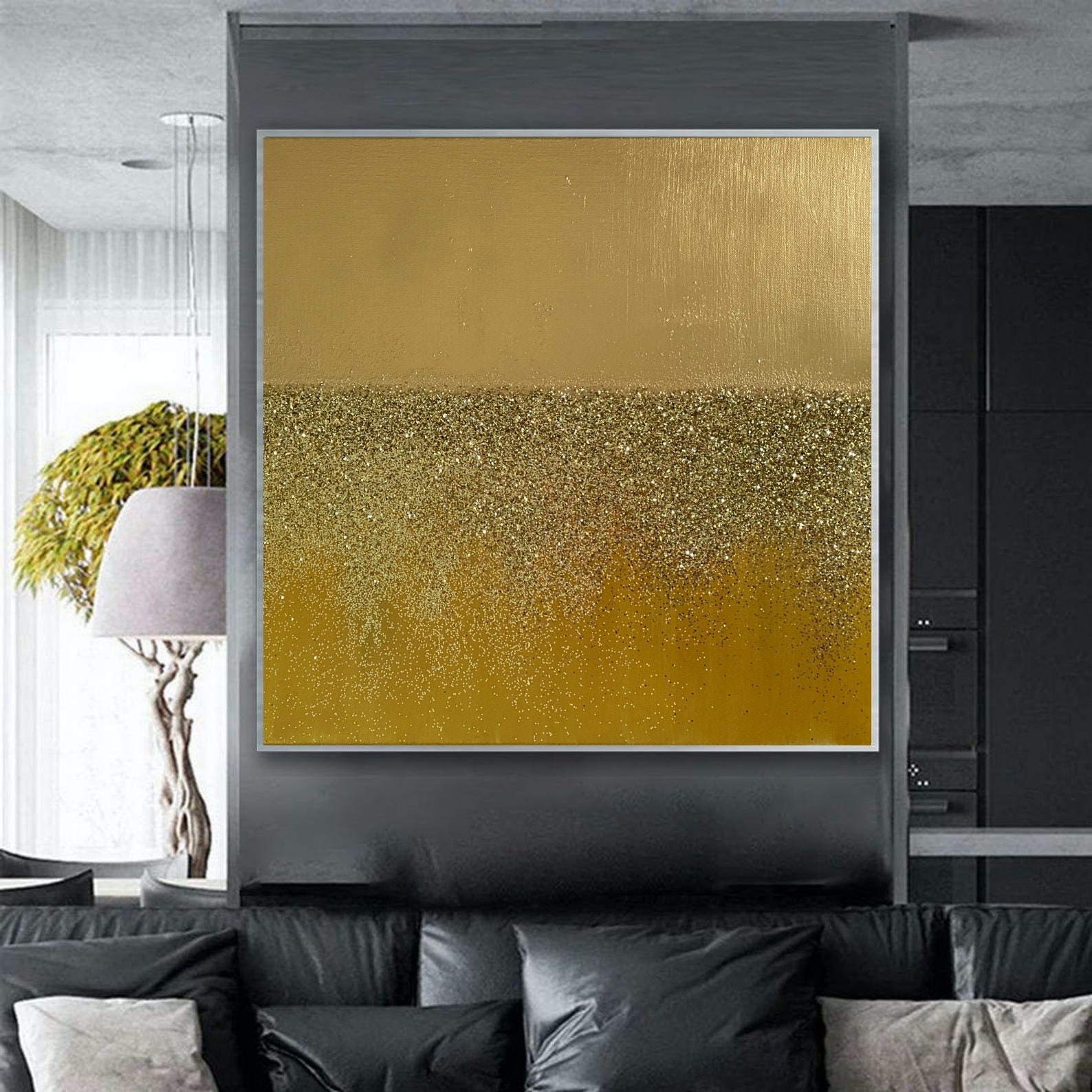Gold Glitter Abstract Painting on Canvas Ready to hang Etsy