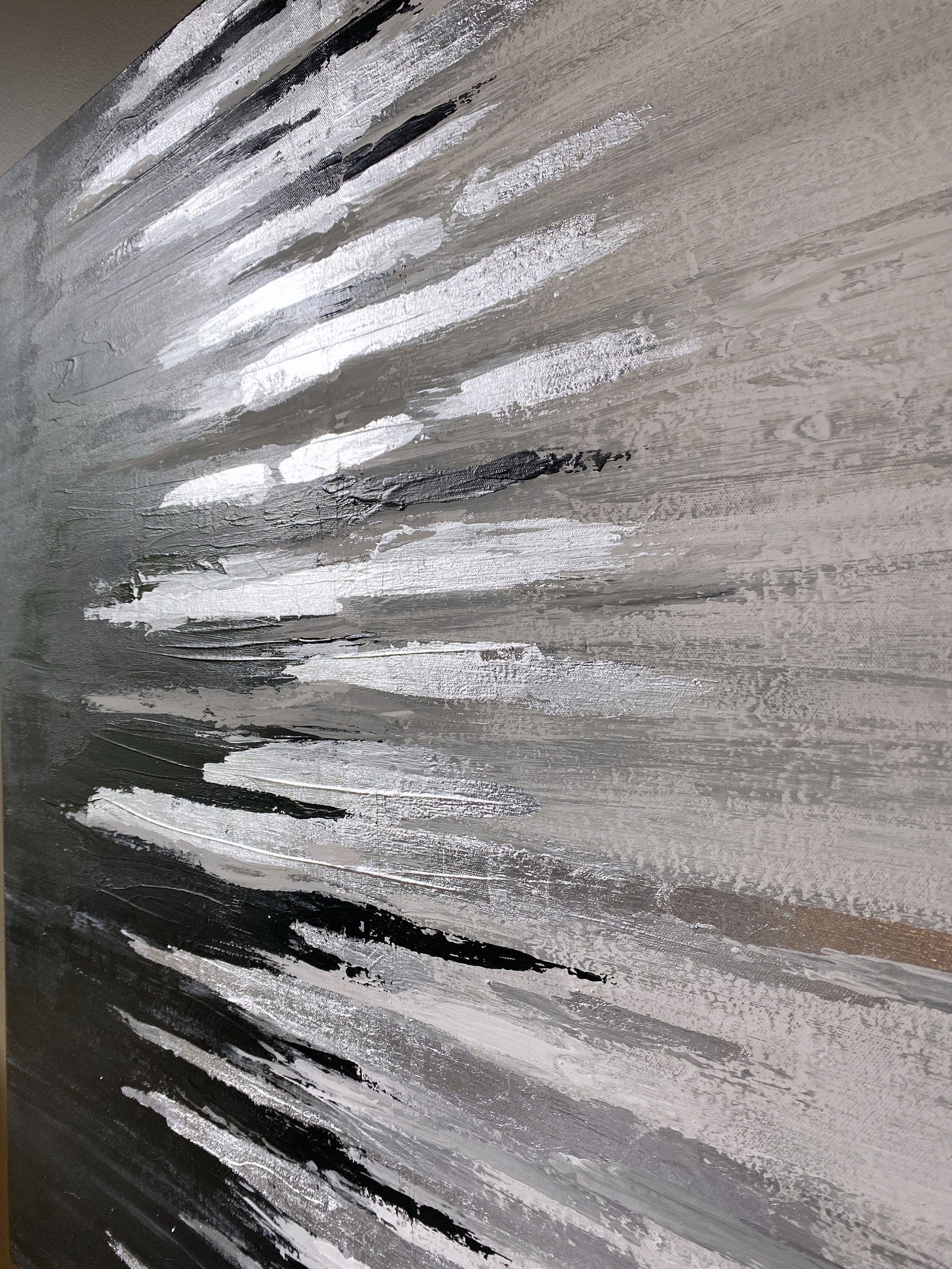 Black White Wall Art Abstract Silver Leaf Metallic Painting Etsy